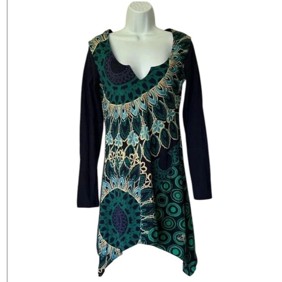Desigual tunic dress blue multicolor mandala long sleeve cotton Size M - Picture 9 of 9